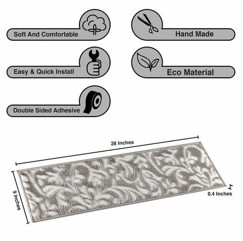 Primrose - Machine Washable - Grey/White Stair Treads with Rubber Backing