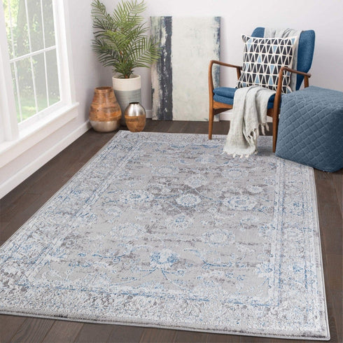 Light Grey & Blue Farmhouse Area Rug
