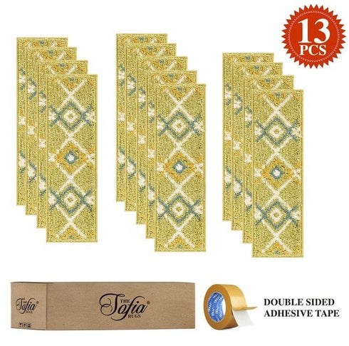 Green Aura - Deep Pile Shag Carpet Stair Treads with Double Sided Tape