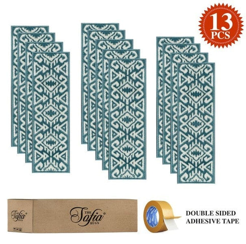 Aztec Blue Low Pile Indoor Stair Treads (Set of 13 Pack)