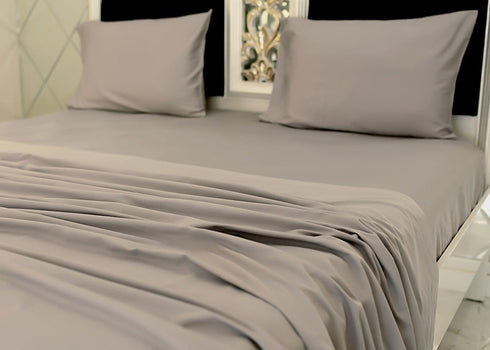 Signature 100% Cotton Sheets - 4 Piece - Sheet & Pillowcase Sets - Grey Sheets Queen Set - Hotel Luxury - Organic Cotton Sheets - Cooling Sheets - Extra Soft - Queen Bed Set - Deep Pocket Queen Sheets