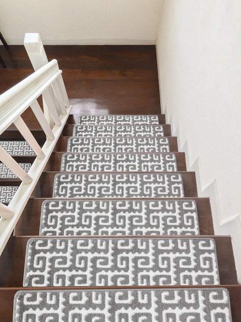 Grey Geometric Stair Capet Treads Pack of 13