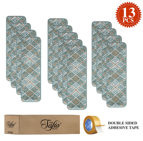 Faded Teal & Brown Carpet Stair Treads (Set of 13)