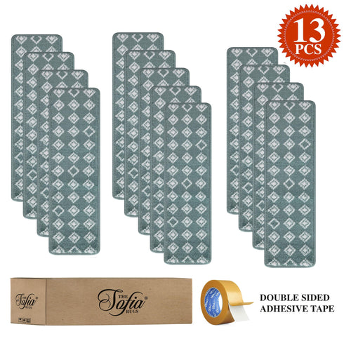 Teal Geometric Carpet Stair Treads (Set of 13)