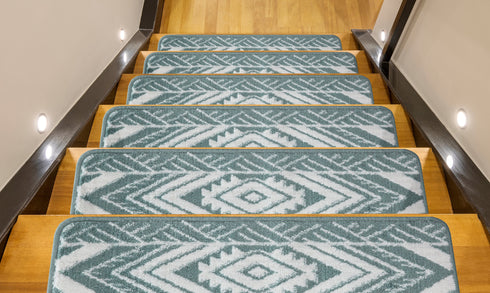 Teal Floral Indoor Carpet Stair Treads (Pack of 13)