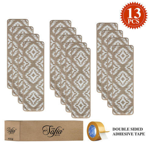 Light Brown & White Indoor Carpet Stair Treads (Pack of 13)