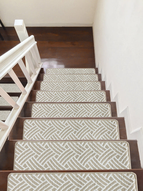 Light Brown Geometric Carpet Stair Treads (Set of 13)