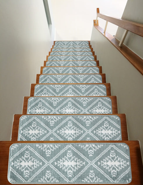 Teal Floral Carpet Stair Treads (Set of 13)