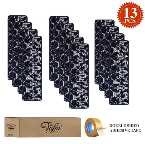 Navy Blue & White Stair Treads Carpet (Set of 13)