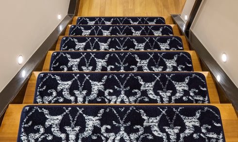 Navy Blue & White Stair Treads Carpet (Set of 13)