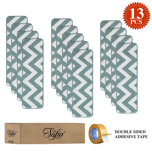 Teal Wavy Carpet Stair Treads (Set of 13)