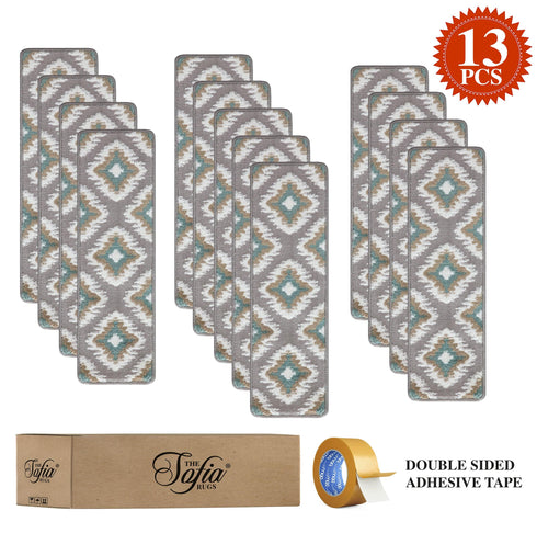 Grey & Blue Indoor Carpet Stair Runners (Set of 13)