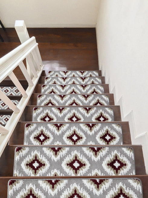 Grey & Red Carpet Stair Runners (Set of 13)