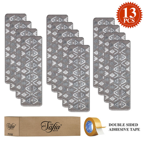 Gray Aztec Themed Indoor Stair Treads (Pack of 13)