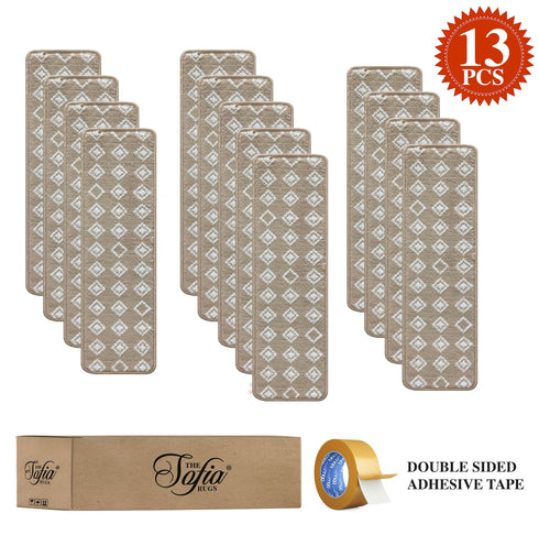 Gold & White Carpet Indoor Stair Treads (Set of 13)