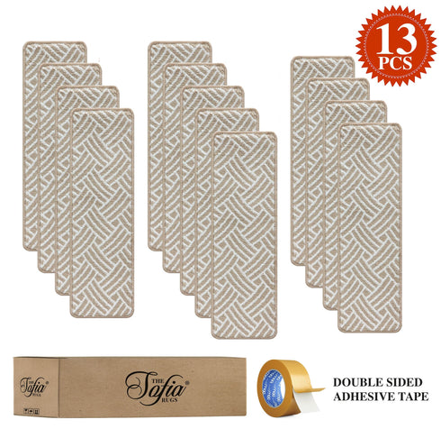Light Brown Geometric Carpet Stair Treads (Set of 13)
