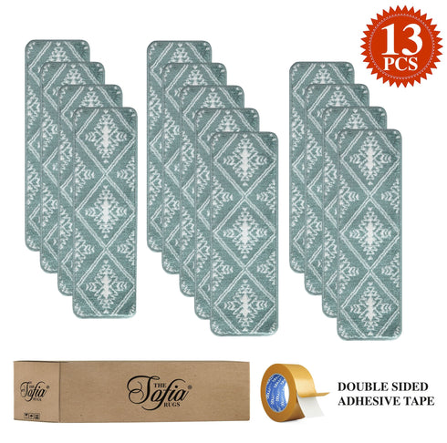 Teal Floral Carpet Stair Treads (Set of 13)