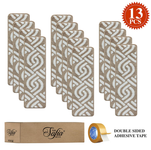 Wavy Beige Indoor Stair Rugs (Pack of 13)