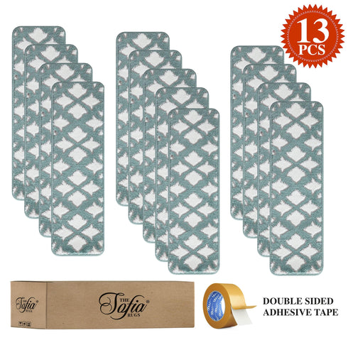 Teal Leaves Indoor Stair Treads (Set of 13)