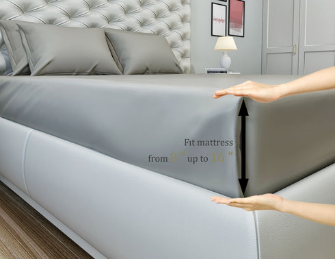 Signature 100% Cotton Sheets - 4 Piece - Sheet & Pillowcase Sets - Grey Sheets Queen Set - Hotel Luxury - Organic Cotton Sheets - Cooling Sheets - Extra Soft - Queen Bed Set - Deep Pocket Queen Sheets