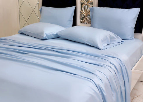 Signature 100% Cotton Sheets - 4 Piece - Sheet & Pillowcase Sets - Light Blue Sheets - Queen Bed Set - Hotel Luxury - Organic Cotton Sheets - Cooling Sheets - Extra Soft - Deep Pocket Queen Sheets