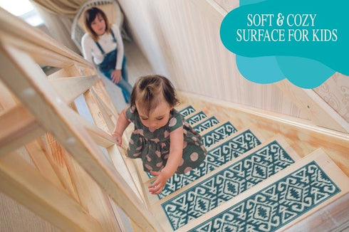 Aztec Blue Low Pile Indoor Stair Treads (Set of 13 Pack)