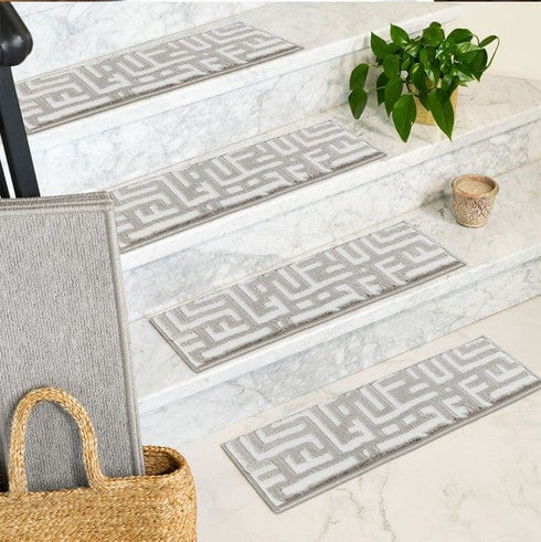 Water Oak - Low Pile Gray/White Authentic Turkish Carpet Stair Tread Rugs Premium Quality Non Slip