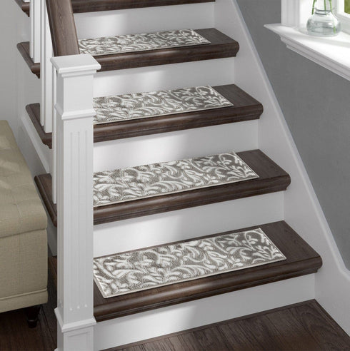 Primrose - Machine Washable - Grey/White Stair Treads with Rubber Backing