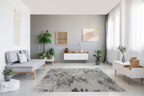 4' x 6' Water Aura Gray Modern Wavy Low Pile Area Rug