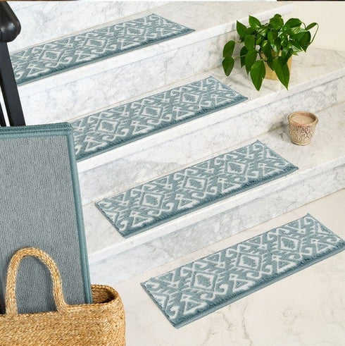 Aztec Blue Low Pile Indoor Stair Treads (Set of 13 Pack)