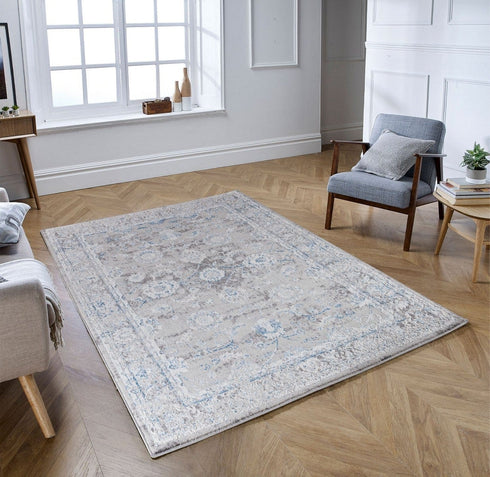 Light Grey & Blue Farmhouse Area Rug