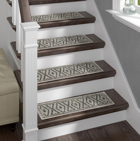 Machine Washable Dark Gray Diamond Stair Treads with Rubber Backing