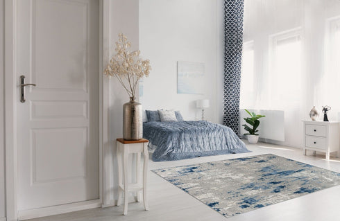 5' x 7' Water Aura Blue & Gray Modern Low Pile Area Rug