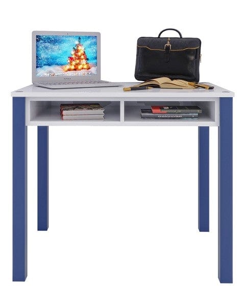 Sofia Home Goods, Computer Desk 35 inch with 2 Drawers, Home Office Writing Study Desk, Natural Wood Desk, Blue and White, Modern Simple Style Laptop Table