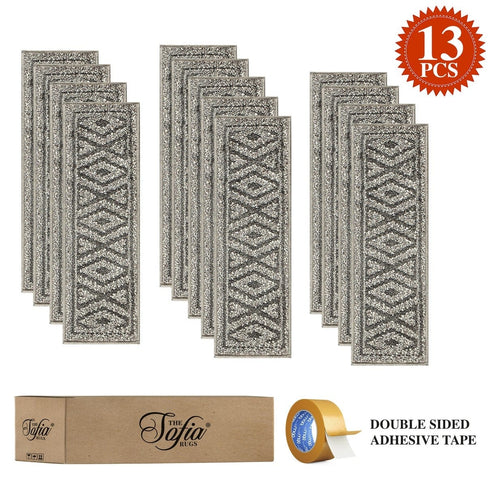 Diamond Aura - Dark Gray Shag Stair Treads (Pack of 13)