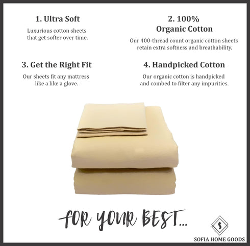 Signature 100% Cotton Sheets - 4 Piece - Sheet & Pillowcase Sets - Beige Sheets Queen Set - Hotel Luxury - Organic Cotton Sheets - Cooling Sheets - Extra Soft - Queen Bed Set -Deep Pocket Queen Sheets