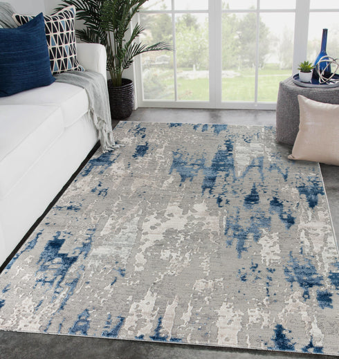 Water Aura Blue & Gray Modern Low Pile Area Rug
