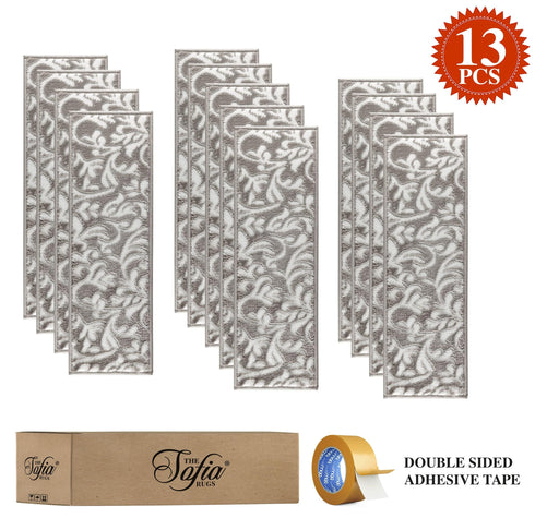 Primrose - Machine Washable - Grey/White Stair Treads with Rubber Backing