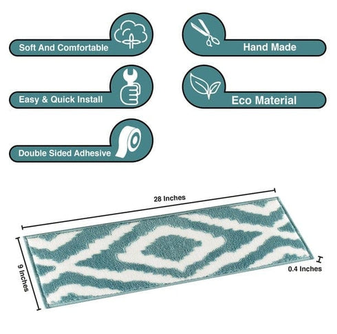 Meadow - Blue Turkish Premium Quality Stair Rugs Geometric Indoor Stair Treads Machine Washable
